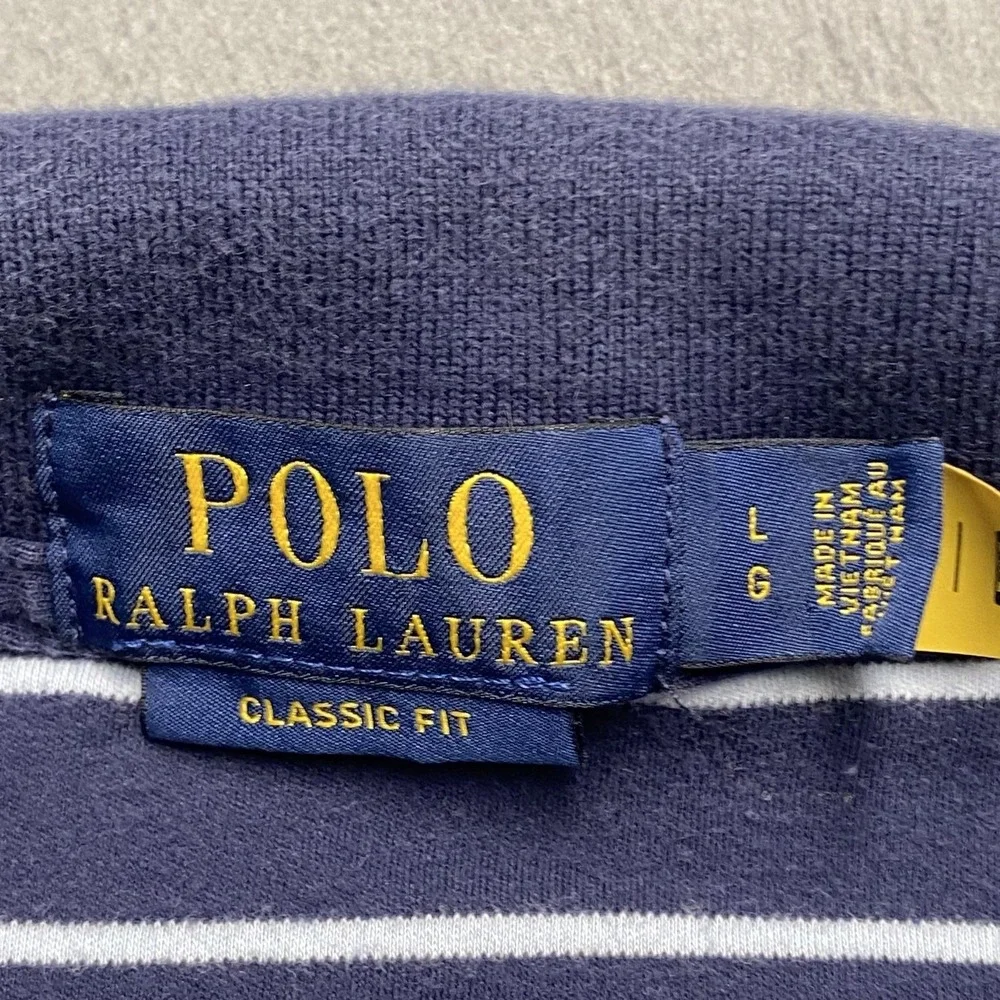 Polo Ralph Lauren Polo Shirt Mens Large Blue White Stripe 100% Cotton Pony Logo